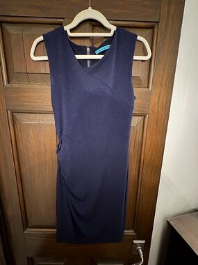 Alice + Olivia Navy Sleeveless Sheath Dress with Subtle Sparkle